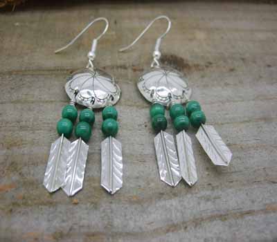 American Indian Silver War Shield Earrings Malachite